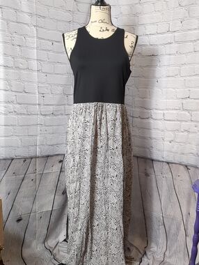 LOFT Black Sleeveless Maxi Dress with Paisley Skirt